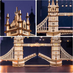 ROBOTIME 3D Puzzle Wooden Craft Kits with LED Light DIY Tower Bridge Construction Model Kit to Build for Teens Brain Teaser Puzzle Home Decor Birthday Gifts
