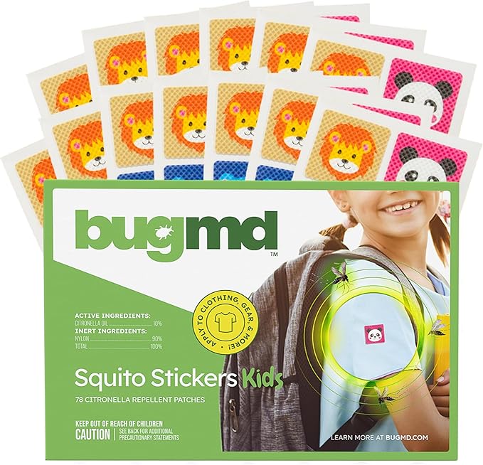 BugMD Squito Stickers Mosquito Repellent Patch Stickers for Kids (78 Stickers), Safe & Effective Insect Repellent Patches for Toddlers, Kids, Camping, Beach & Outdoor Essentials