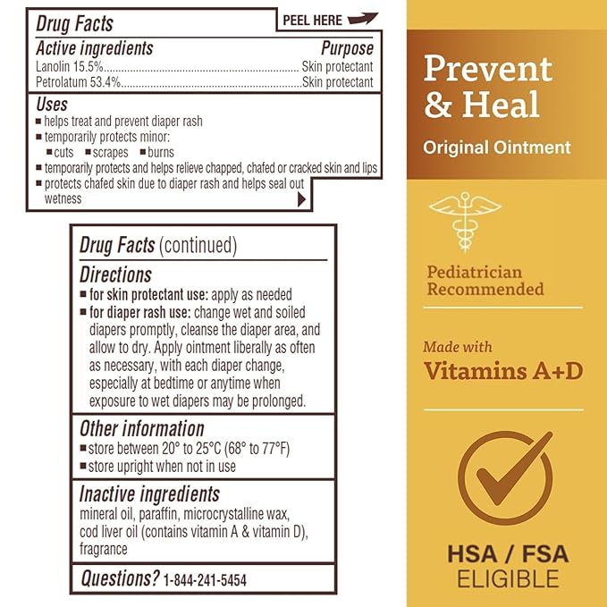 A+D Original Diaper Rash Ointment, Prevents & Protects Diaper Rash, Moisturizes & Heals Dry Skin With Vitamins A&D, 16oz Jar