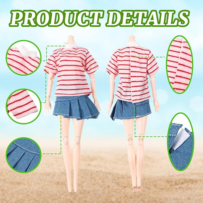 Bencailor 8 Pieces Christmas Doll Clothes for 11.5 Inch Doll Accessories Sweaters Denim Pant Summer Regular Outfit Clothing(Shirt)