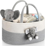 Elephant Diaper Caddy Organizer Cart Storage for Nursery with Handle Baby Shower Basket Gift Baby Bath Caddy for Diapers Wipes Elephant Basket for Nursery(Large)