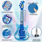 Kids Guitar and Microphone Set, Toy Guitar with Adjustable Volume and Strap, Microphone with Stand and Color Light, Toddler Musical Instrument for 3-5 5-9, Kids Karaoke Machine for Boy Girls(Blue)