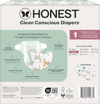 The Honest Company Clean Conscious Diapers for Delicate Skin | Up to 100% Leakproof | Hypoallergenic, Fragrance Free | Gender Neutral | Club Box, Size 1 (8-14 lbs), 78 Count (Prints May Vary)