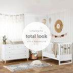 dadada Austin 5-Drawer Dresser for Nursery and Bedroom - Modern Design, Large Storage, Baby-Safe Finish, Anti-Tip Safety, Solid Wood Feet, Durable Construction (White+Natural)