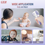 CEM DT-8806 Digital Thermometer for Adults and Kids, No Touch Forehead Thermometer for Baby, 2 in 1 Body Surface Mode Infrared Thermometer with Fever Alarm and Instant Accuracy Readings, Purple