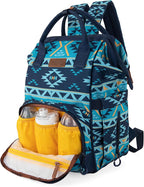 Wrangler Aztec Backpack Organized Daypack Travel Baby Bag with Stroller Strap and Side Bottle Pockets