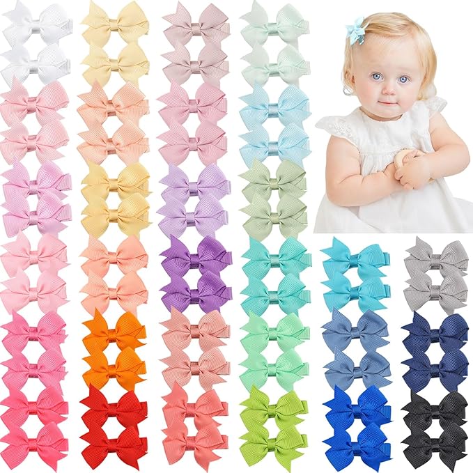 CÉLLOT Hair Clips for Baby Girls - 60 Tiny 2" Fully Covered Bows Barrettes for Infants and Toddlers