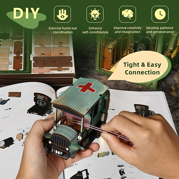 Book Nook Kit, DIY Miniature Dollhouse Book Nook Kit with Dust Cover and LED Light-The Radium Lady