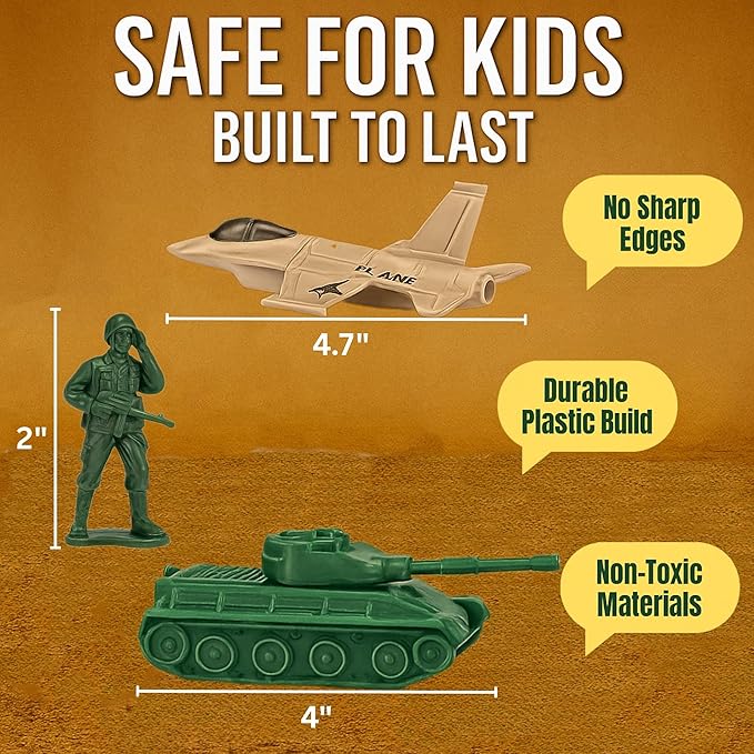 Liberty Imports Army Men Toy Soldiers Playset Bucket – WWII Action Figures with Military Vehicles, Accessories & Flags – Kids Imaginative Battle Toy Set (124 PCS - Soldiers + Mini Vehicles)