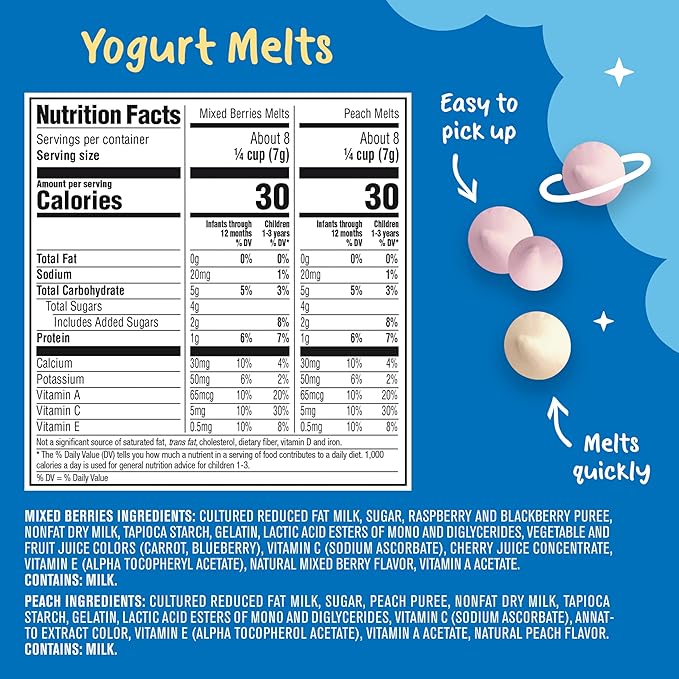 Gerber Baby Food, Baby Snacks, Discovery Pack, Teethers Strawberry Apple Spinach (2) and Yogurt Melts Mixed Berries (2) Peach (2), Crawler (8+ Months) Variety Pack (Pack of 6)