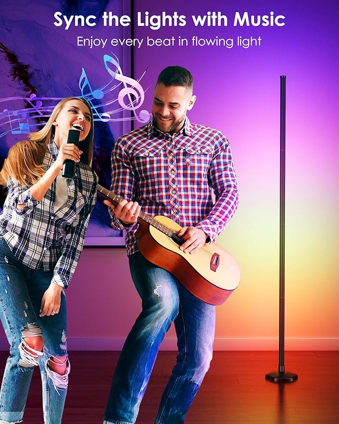 Smart RGB LED Corner Floor Lamp with App and Remote Control, 65" Color Changing Standing Lamp with Music Sync and 16 Million DIY Colors, Modern Floor Lamps for Bedroom Living Room Gaming Rooms