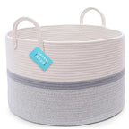 OrganiHaus Extra Large Blanket Basket for Living Room 20x13, Natural Cotton Rope Laundry Basket, Sturdy Hamper for Toy Storage, Cushions & Pillows Storage Bin, Nursery Decor Hamper - White/Gray