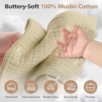 MUKIN Baby Washcloths,Muslin Burp Cloths Towels for Newborns,Absorbent Cotton Bath Face Towel ，5 Pack, 12x12 Inches (Amber Glow)
