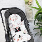 Infant Car Seat Insert and Strap Covers, Very Soft Car Seat Head Support Baby Girl Boy, Reversible Newborn Carseat Insert Cushion Fits for Stroller, Baby Swing, Bouncer (White Flower)