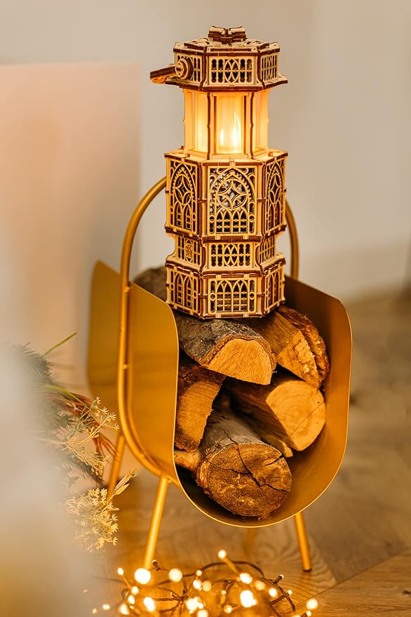 Wood Trick Antique Lantern Luminous LED 3D Wooden Puzzles for Adults and Kids to Build - 2-Mode Lighting - Engineering DIY Project Mechanical 3D Puzzle Model Kits for Adults