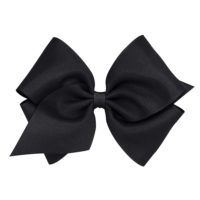 Wee Ones Girls' Plain Wrap Classic Grosgrain Hair Bows on a WeeStay No-Slip Hair Clip, Handmade, Mini King, Black