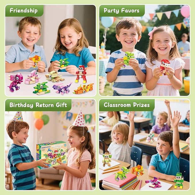 24 Pack Mini 3-in-1 Dinosaur Building Set, Kid's Classroom Gifts Build Block Toy Stocking Stuffers, Classroom Prizes Goodie Bags Fillers, Party Favors Boxes for Boys Girls 6 8 10 12