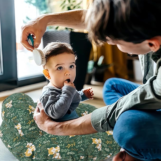 Nursing Pillow for Breastfeeding, Animal Patterns Removable Cotton Cover, Support for Mom and Baby, Plus Size Ergonomic Design Breastfeeding Pillows, Machine Washable, Green