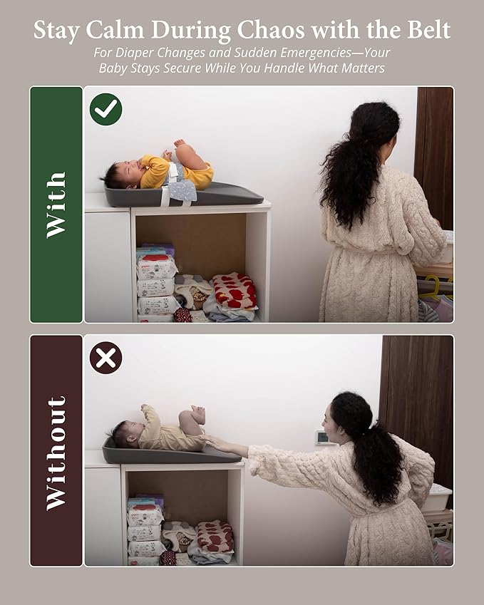 Changing Pad Strap – Soft, Adjustable & Secure Anti-Escape for Infants 0-24 Months. Universal Fit for Changing Pads & Changing Tables, Easy-Clean Fabric. Comfortable & Portable (Grey)