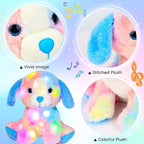 Hopearl LED Musical Stuffed Puppy Lighting Up Singing Plush Toy Adjustable Volume Lullaby Animated Soothe Birthday Festival for Kids Toddler Girls, Rainbow, 10.5''