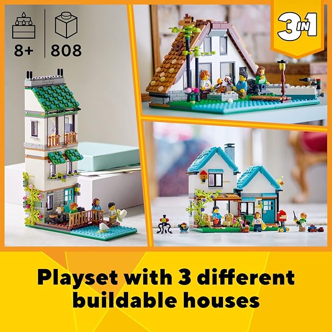 LEGO Creator 3 in 1 Cozy House Building Toys - Toy Figures & Pretend Play Playsets for Boys & Girls, Ages 8+ - 3 Building Options - Gift for Birthdays - 31139