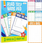 Road Trip Game Pad, 80 Tear-Off Sheets 5 Classic Games in 1 Pad, Dots & Boxes, Tic-tac-Toe, Categories, Plane Travel, Car Trip Activity, Pen Pencil & Paper Game for Kids, Adults (4” x 6”)