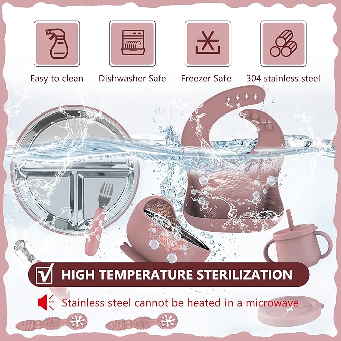 13 Pack Silicone Baby Feeding Set, BPA-Free Toddler Feeding Supplies, Include Suction Plates, Baby Bowls, Silicone Fork & Spoon, and More, First Stage Baby Dish Set - 6+ Months