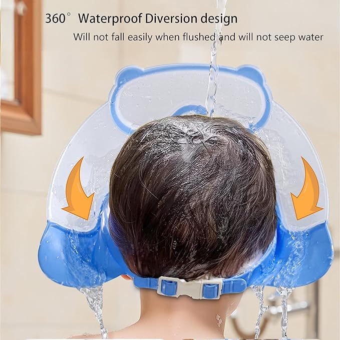 Baby Shower Cap Shield, Shower Cap for Kids, Visor Hat for Eye and Ear Protection for 0-9 Years Old Children, Cute diving goggle Shape Makes The Baby Bath More Fun (Pink)