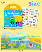 Benresive Reusable Sticker Book for Toddlers 2-4 Years, Fun Travel Stickers for Kids, Waterproof Sticker Books for Toddlers 1-3, Crafts Activities for Todddlers 1-3 2-4 3-5 - Transport