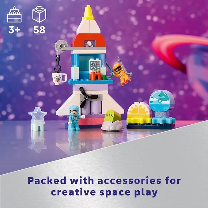 LEGO DUPLO 3 in 1 Space Shuttle Adventure Rocket Ship Building Set, Kids Educational Space Discovery Toy for 3-Year-Olds and Up, Develops Preschool Kids’ Learning and Fine Motor Skills, 10422