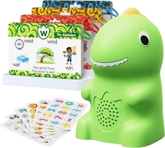 Dinosaur Talking Pen with Phonics Cards, Montessori Toys for Toddlers, Autism Sensory Interactive Toys, Educational Birthday ABC 123 Learning Set, 73PCS Flash Cards & 6 Stickers