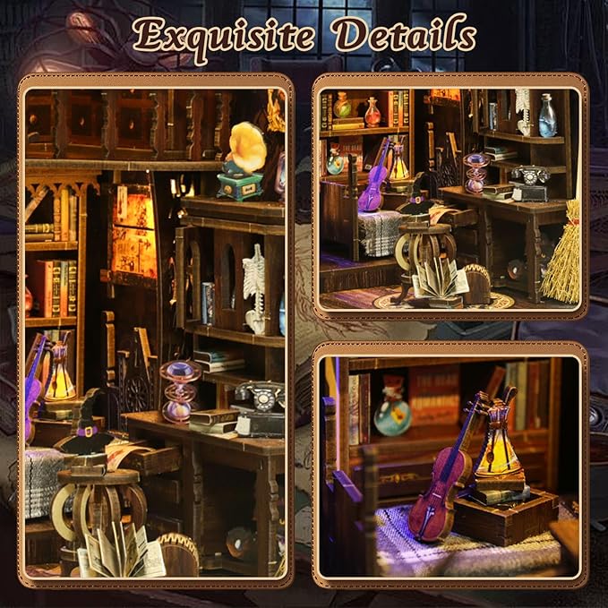 Book Nook Kit, DIY Miniature House Kit, Mini House Building Kit, Miniature Dollhouse Kit for Adults and Teens, 3D Wooden Puzzles with LED Light, Bookshelf Craft Kit (Magic Potion House)