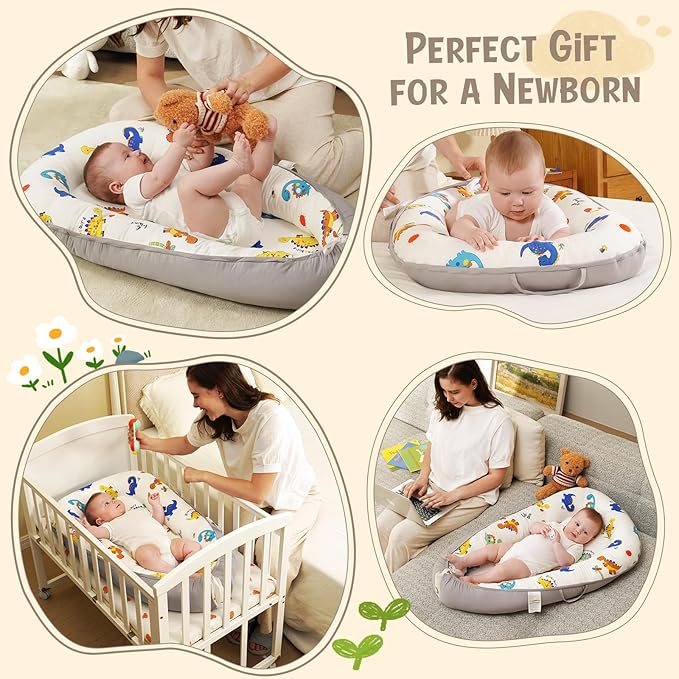 HKAI Baby Lounger – Soft Cotton Infant Floor Seat for Newborn to 24 Months, Portable Baby Essentials for Boys & Girls, Travel-Friendly Baby Lounge Pillow