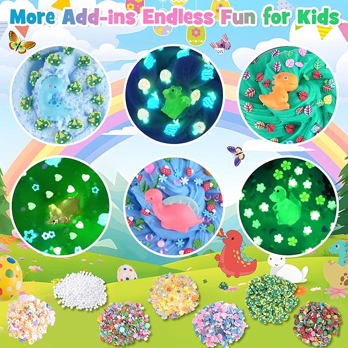 LAWOHO 6 Pack Dinosaurs Slime Kit for Kids - Cloud, Butter, Clear Slimes with Glow in The Dark Add-ins, Green & Blue Dino Slime, Super Soft and Non-Sticky, Birthday Party Favor for Boys & Girls