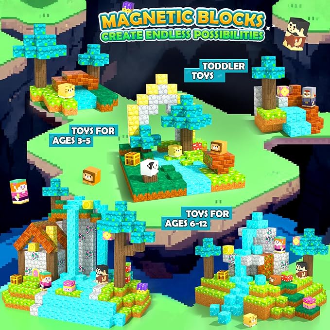 Magnetic Blocks Building Toys Games for 3 4 5 6 7 8 9 Years Old Boys & Girls Magnet STEM Sensory Toddler Kids Learning Toys Xmas Birthday Gifts for Ages 3+