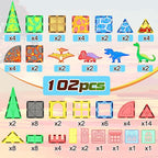 102PCS Dinosaur Toys Magnetic Tiles with 8 Dinosaurs - Jurassic Scenes Dinosaur World Adventure Set, Magnetic Blocks Kids Toys for Boys & Girls Ages 3+, Sensory Toddler Creative Kids Games Gifts