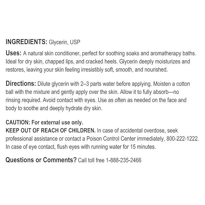 A+Health Pure Glycerin, Softens and Moisturizes Dry Skin, Vegetable Based, Paraben, Phthalate Free, Multi-Purpose, 99.5% Anhydrous, Made in USA, 16 fl oz