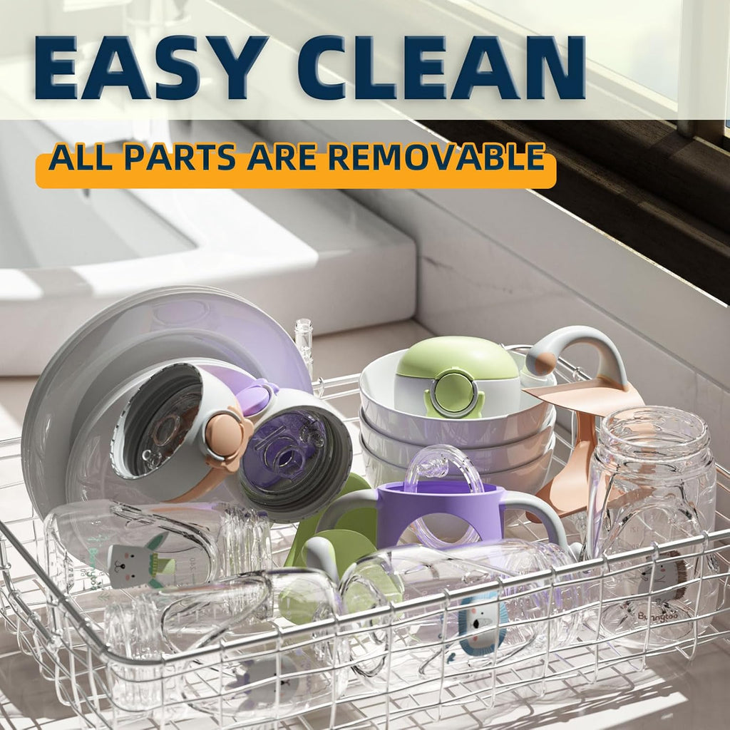 Bunnytoo Baby Sippy Cup with Weighted Straw for Infants 6-12 Months, 8oz Toddler Drinking with Handles, BPA-Free, Transition Trainer for 1+ Year Old (Apricot)