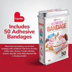 BioSwiss Bandages, Cupcake Shaped Self Adhesive Bandage, Latex Free Sterile Wound Care, Fun First Aid Kit Supplies for Kids, 50 Count