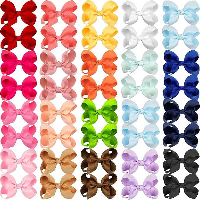 40Pcs 3 inch Hair Bows for Girls Grosgrain Ribbon Toddler Back to School Hair Accessories with Alligator Clips for Baby Girls Kids in Pairs