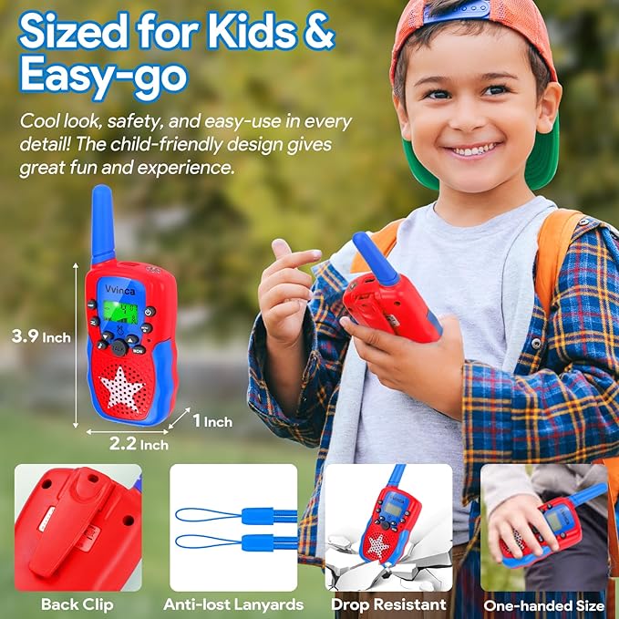 Vvinca Walkie Talkies for Kids Rechargeable, Spider Toys for Ages 3 4 5 6 7 8 9 10 Boys Girls Christmas Birthday Gifts for 3-12 Year Old, 2 Way Radio 22 CH VOX Long Range Walkie Talkie with Flashlight