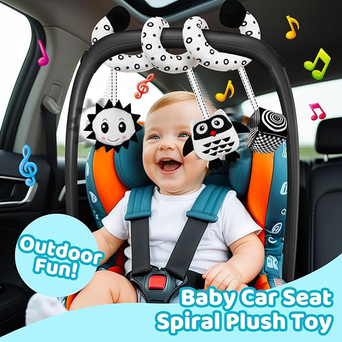 Black and White High Contrast Baby Toys - Sensory Infant Hanging Carseat & Stroller Toy for Newborns 0-6,6-12Months Perfect Easter Birthday & Baby Shower for Babies Boys Girls