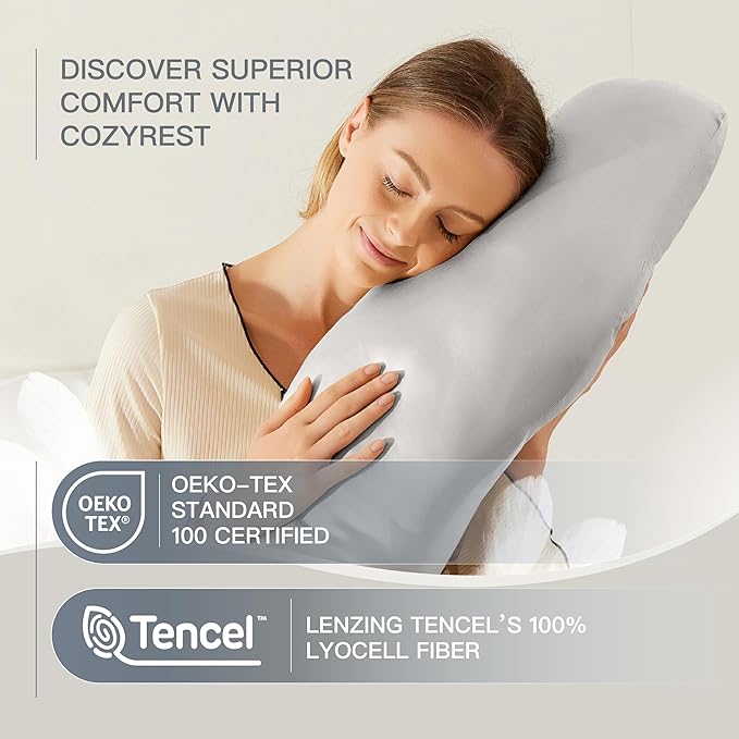 Pregnancy Pillow for Sleeping, Washable 100% Tencel Lyocell Cover, Adjustable H-Shaped Full Body Pillow for Side Sleepers, Silky Breathable, Cooling Maternity Pillow, Pregnancy Must Haves, Light Grey