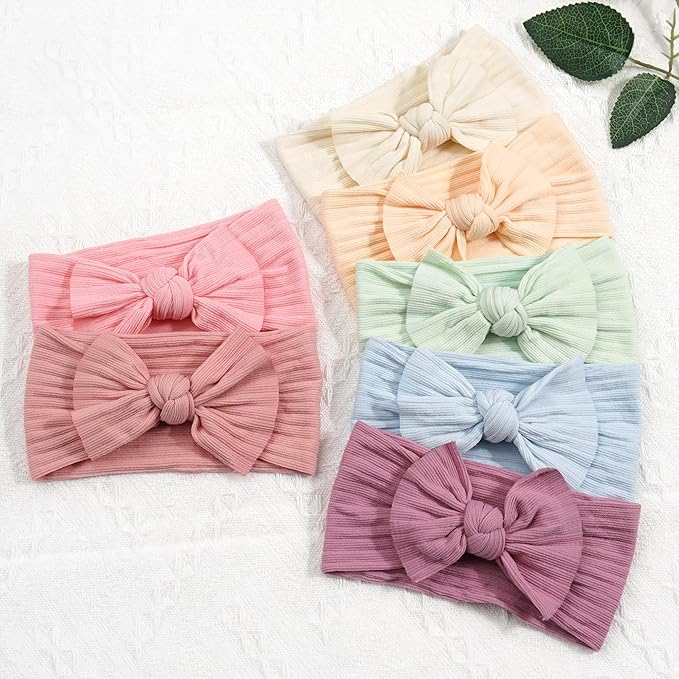 CÉLLOT 10 Colors Super Stretchy Soft Knot Baby Girl Headbands with Hair Bows Nylon Head Wrap For Newborn Baby Girls Infants Toddlers Kids