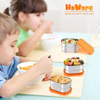 HaWare Stainless Steel Snack Containers for Toddlers and Kids, 8 oz Leak Proof Food Storage Containers with Silicone Lids, Stackable & Reusable Small Metal Lunch Box for Daycare and School- 3 Packs