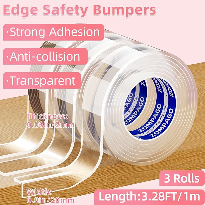 Clear Soft Corner Protectors for Furniture Strip, 0.8in x3.28FT,3 Roll Sharp Edge & Table Bumper,Window Edge,Wall Protector,Soft Corner Guards Safe for Proof,Table Corner Protectors in Family
