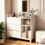 Baby Changing Table Top, Multi-Functional Nursery Changing Table, 4 Drawers with 2 Open Shelves, Bedroom, White