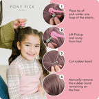 THE PONY PICK Rubber Bands Cutter for Hair Removal - Pain-Free Hair Band Remover - Easy 3 Pack with 50 Colored Elastics
