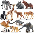 Toymany 12PCS Forest Animals Baby Figurines, Realistic Woodland Animals Figures Toys Includes Elephant, Mountain Lion, Giraffe and Deer Cubs, Cake Toppers Christmas Birthday Gift for Kids Toddlers