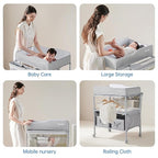Sweeby Portable Baby Changing Table, Foldable Changing Table Dresser Changing Station for Infant, Waterproof Diaper Changing Table Pad Topper, Mobile Nursery Organizer for Newborn Essentials,LightGrey